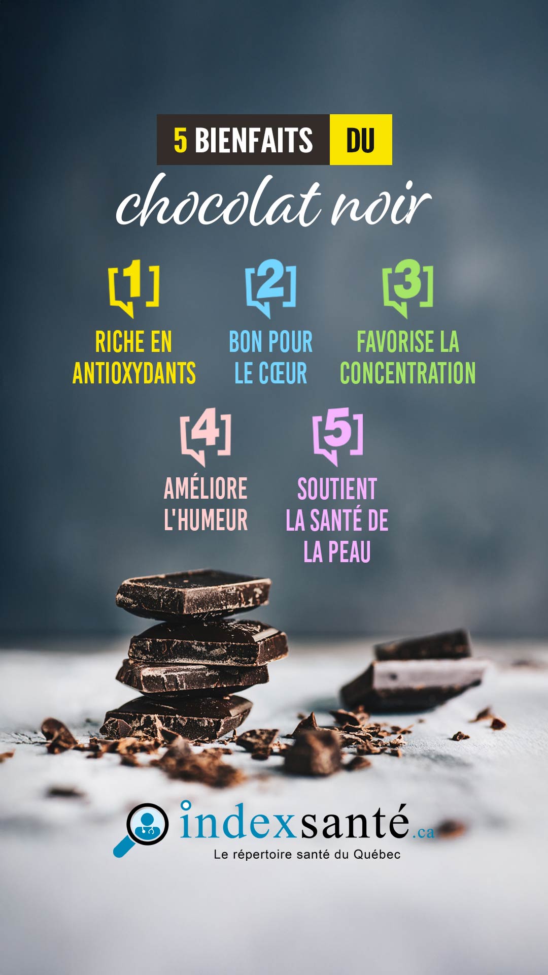 5 bienfaits du chocolat noir (infographie)